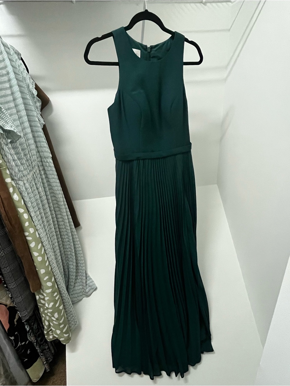 Azazie Emerald Green Sleeveless Pleated Maxi Dress